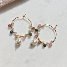Load image into Gallery viewer, Maia Tourmaline and Pearl Hoops